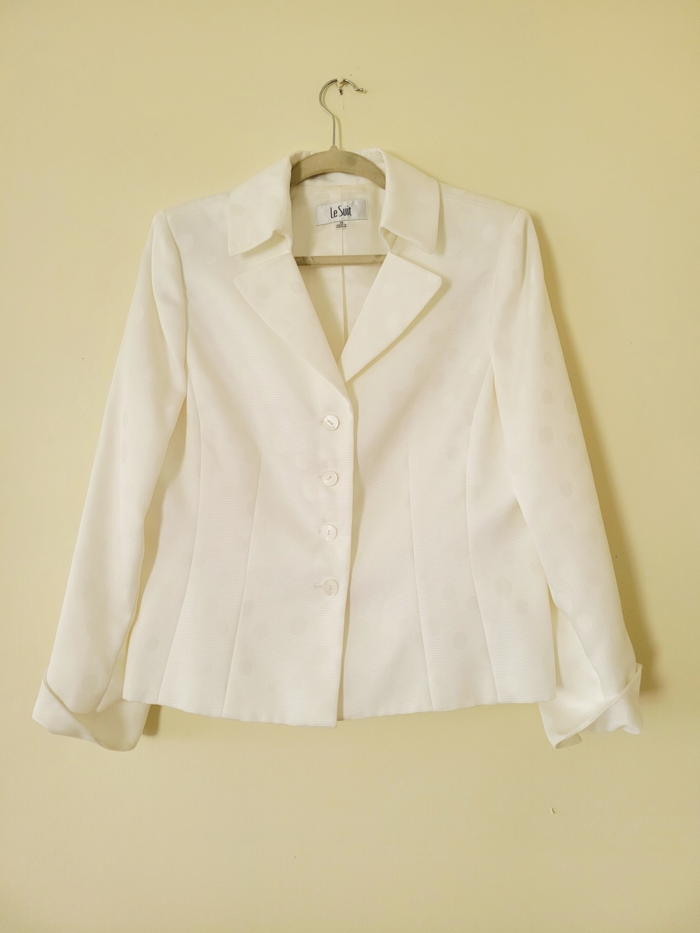 Le Suit Polka Dot White Women's Tailored Notch Collar Blazer Sz 14